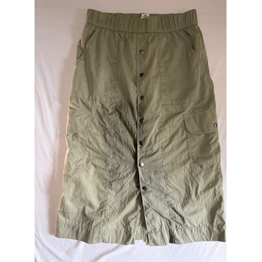 Nicole Miller New York Khaki Cargo Midi Skirt Button Front Utility Medium